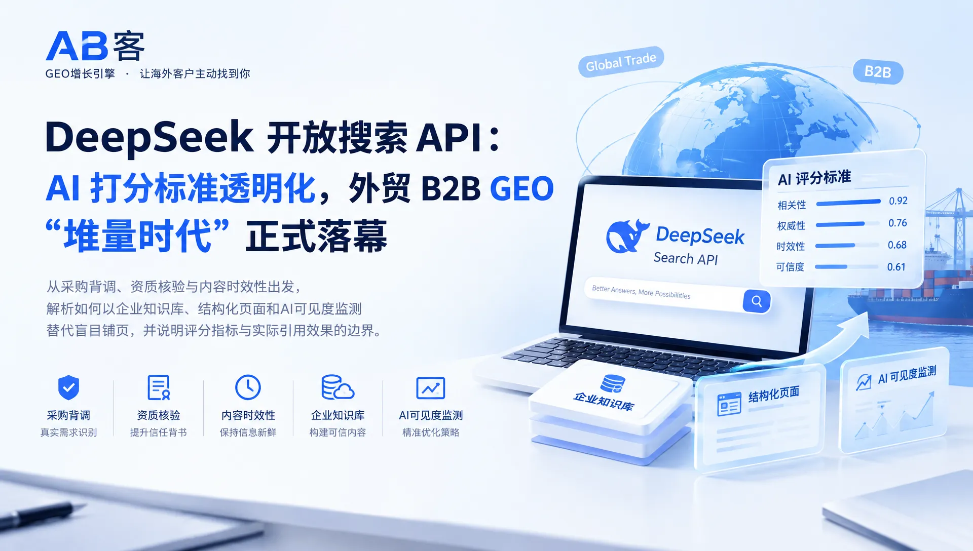 DeepSeek搜索API与外贸GEO：从内容堆量转向可信证据｜AB客
