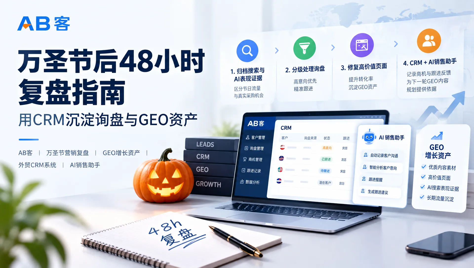 万圣节后48小时复盘指南:用CRM沉淀询盘与GEO资产|AB客