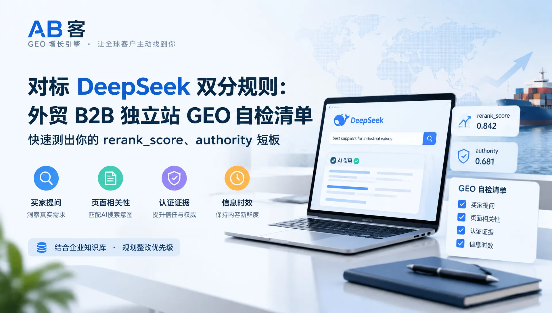 外贸B2B独立站GEO自检清单：排查相关性与权威证据短板｜AB客