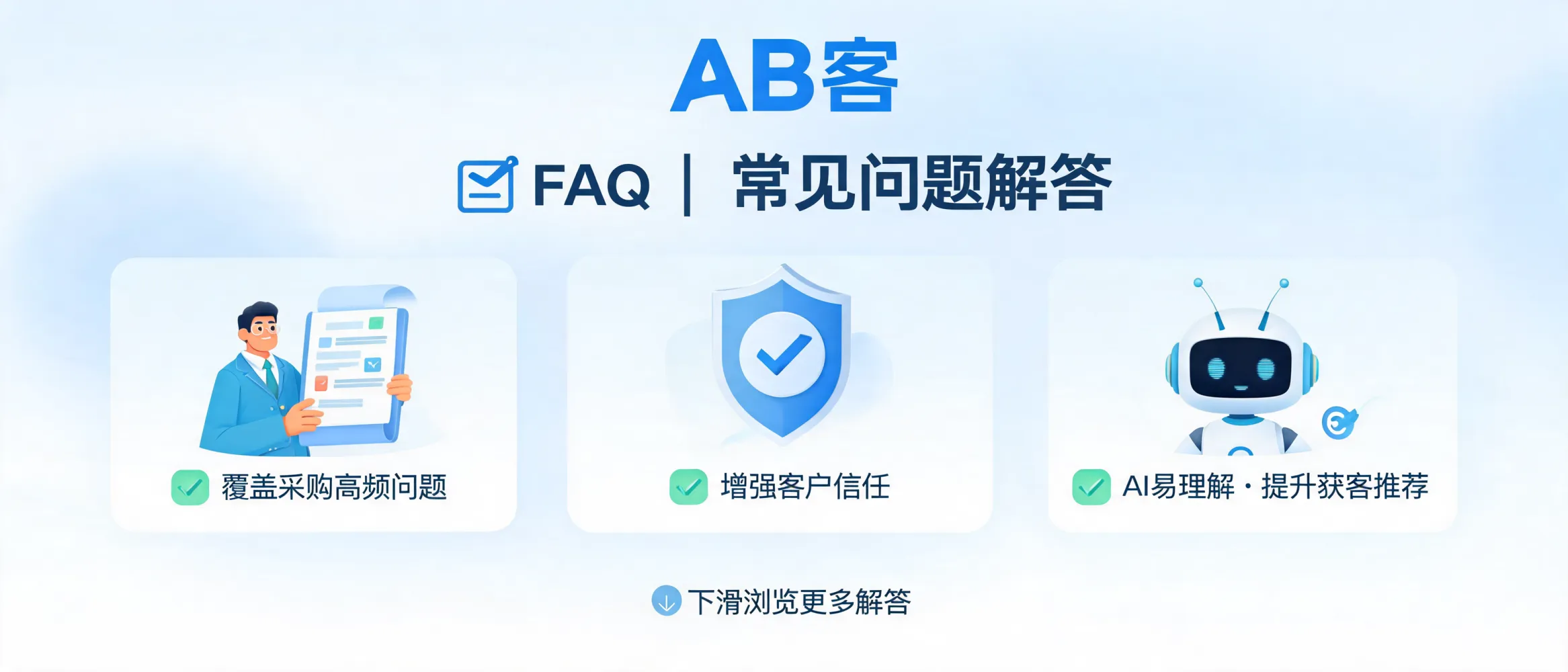 展示外贸官网FAQ页面如何帮助AI理解企业内容、回应采购决策问题并增强客户信任的主题配图